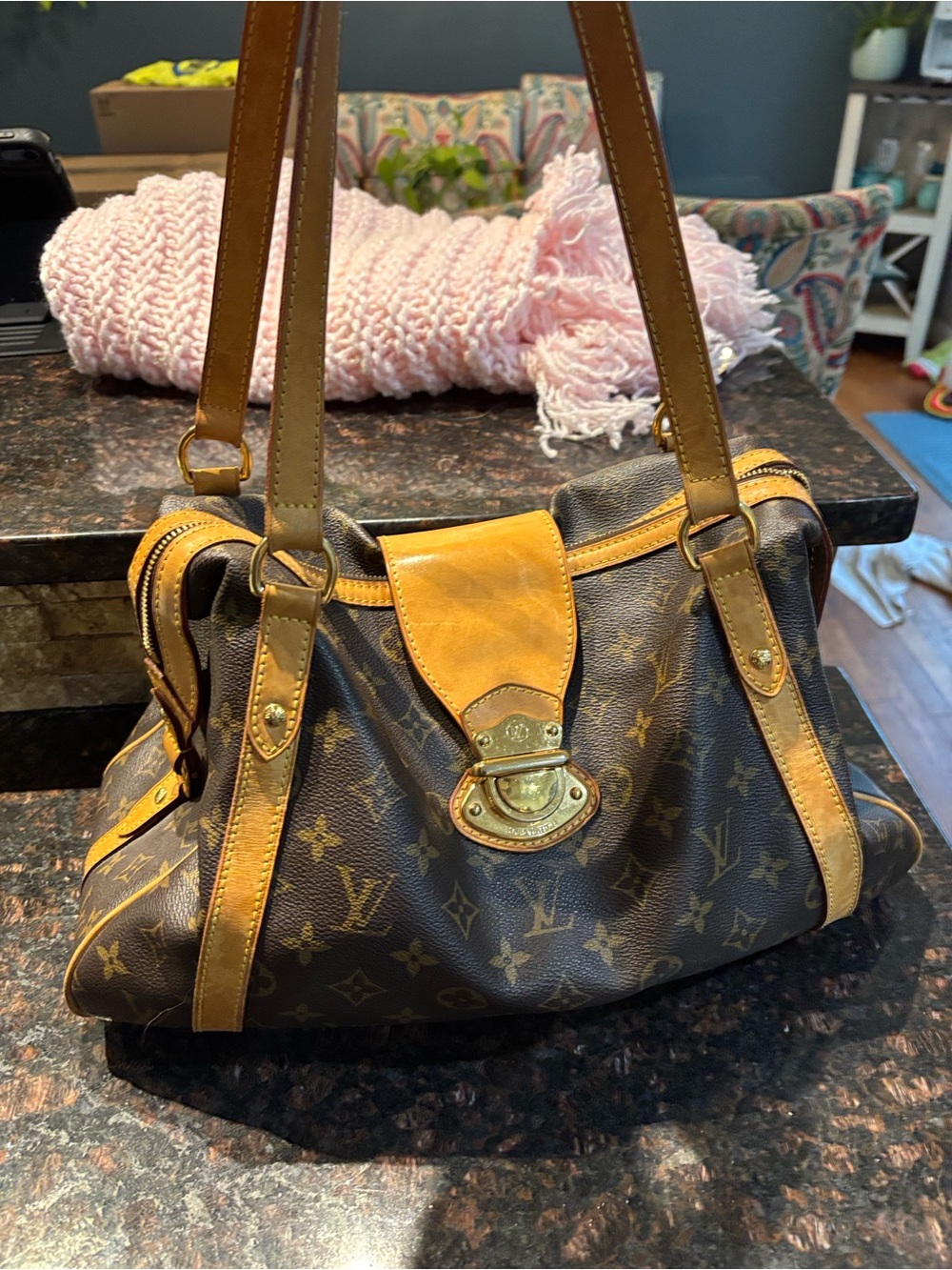 Louis Vuitton Monogram Shoulder Bag in Brown & Tan Leather Trim